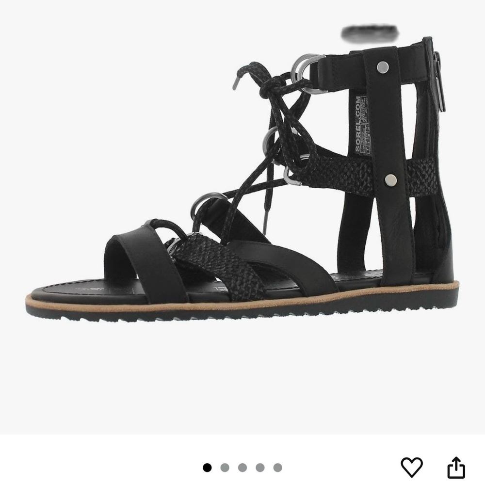 Sorel Ella Gladiator Lace Up Black Sandal Size 7.5 new